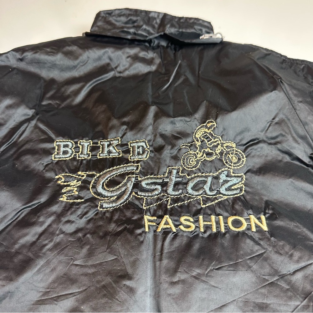 Y2K Moto Puffer Jacket | Kids Racing Stripe Embroidered Black Nylon Coat 3T-4T - Picture 5 of 11